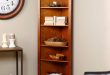 Amazing 4 Shelf Corner Oak Wood Bookcase For Office Den Tv Room Or Study wood corner bookcase