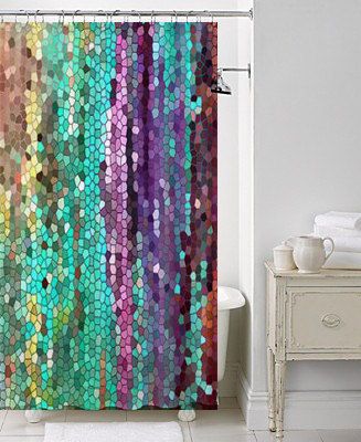 Amazing Beautiful Shower Curtain -Morning has Broken Mosaic , unique fabric , teal, unique fabric shower curtains