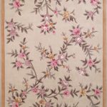 Amazing Handmade Rectangular Leaf Area Rug in Ivory with Beige Accents, 6x9 area pink floral area rug