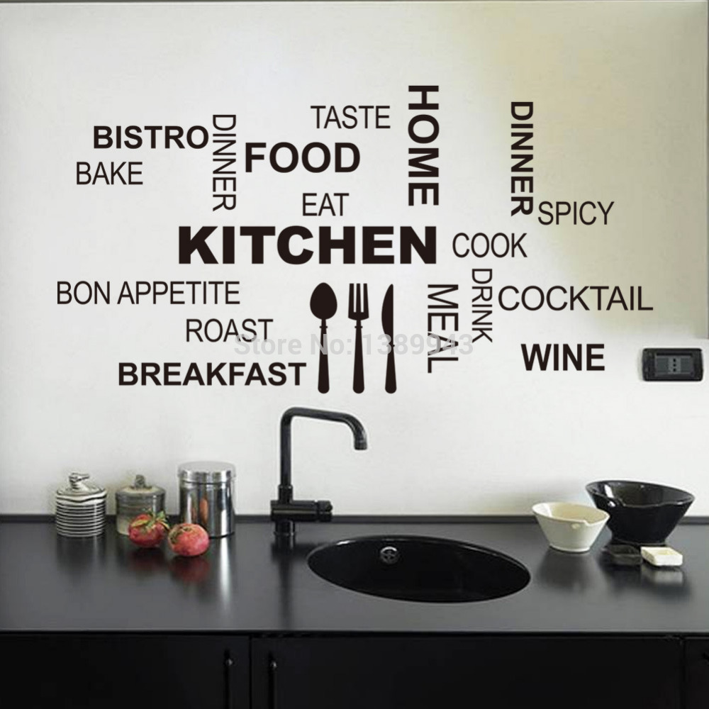 Amazing Top 30*58cm Black Vinyl Stick Words Fashion Kitchen Sticker Wall Decor kitchen wall decor stickers