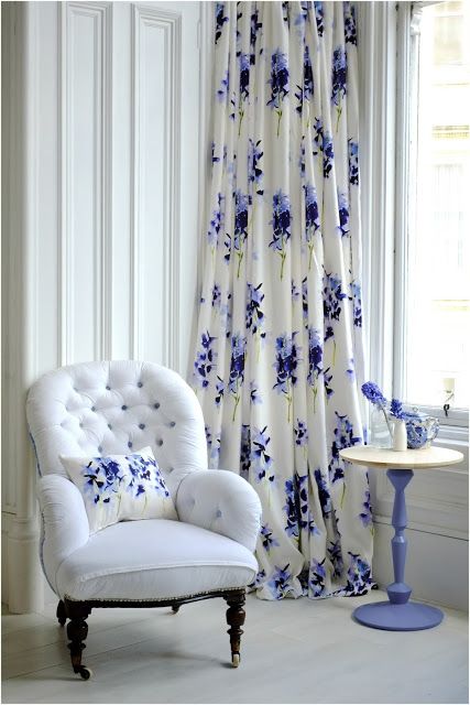 Amazing white chair with lovely blue floral curtain blue and white floral curtains