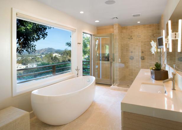 Awesome Contemporary Bathroom Features Freestanding Tub u0026 Shower for Two modern bathroom design