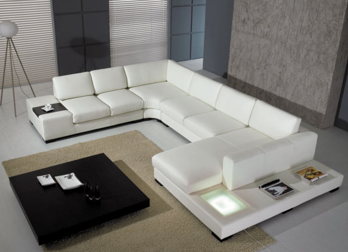 Awesome Divani Casa T35 - Modern Leather Sectional Sofa with Light ... modern leather sectional sofa