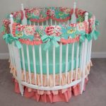 Awesome Floral Aqua, Teal, and Coral Baby Girl Round Crib Cot Bedding with Ombre round baby cribs