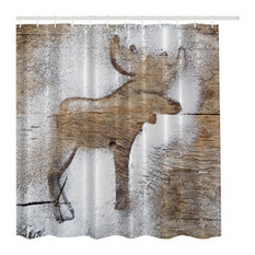 Awesome MoreThanCurtains - Rustic Winter Moose Holiday Christmas Fabric Shower  Curtain - Shower rustic shower curtains