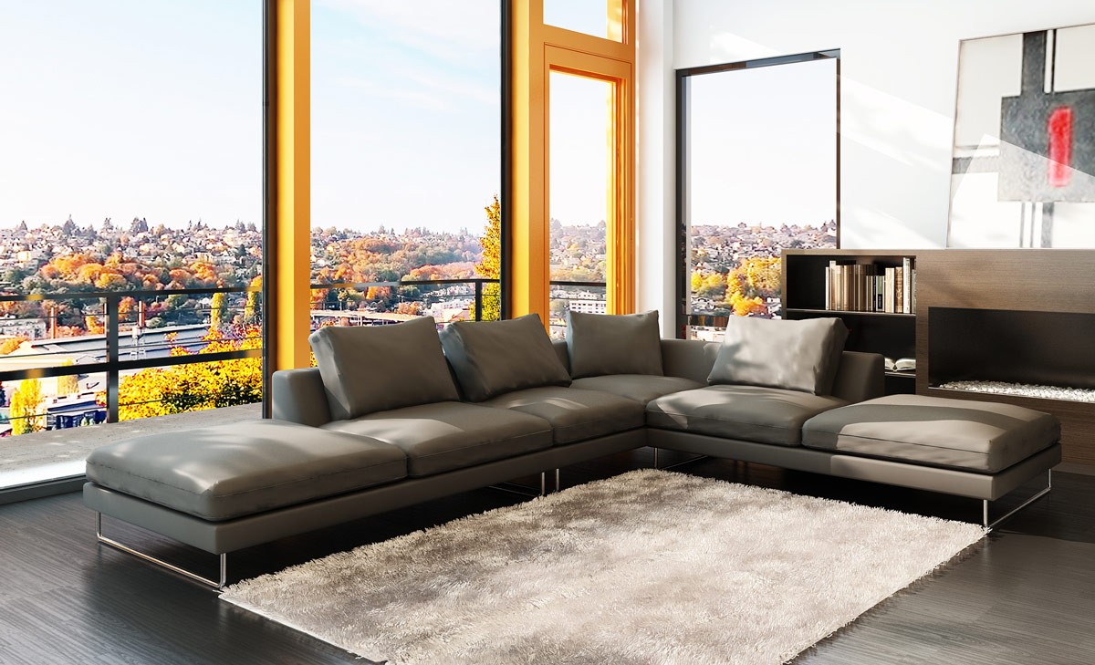 Beautiful 5051 Modern Grey Leather Sectional Sofa modern gray sectional sofa