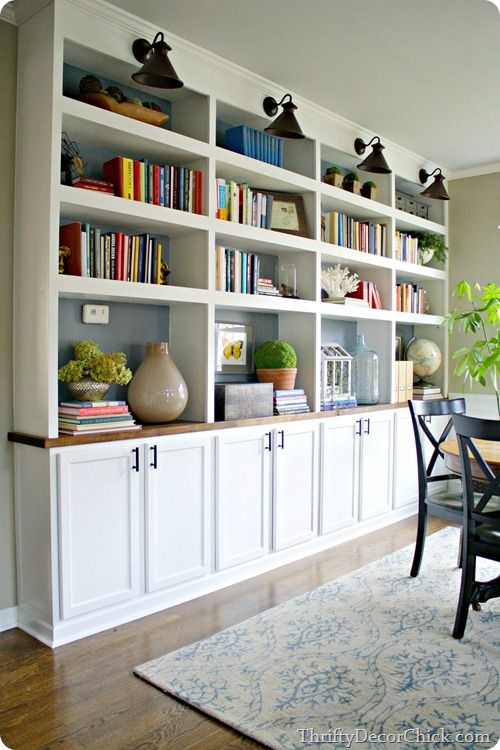 Beautiful Dining Room built-ins using upper cabinets. Would like to leave out the living room cabinets