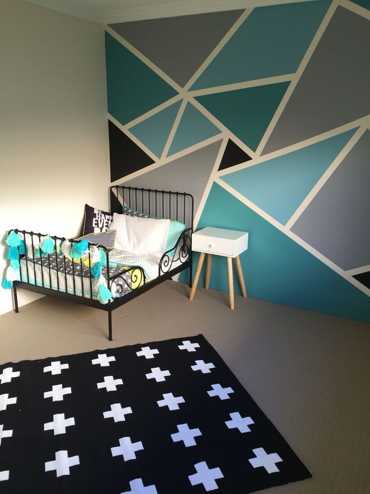 Beautiful funky geometric designs paint wall boy room - Google Search wall painting ideas for bedroom