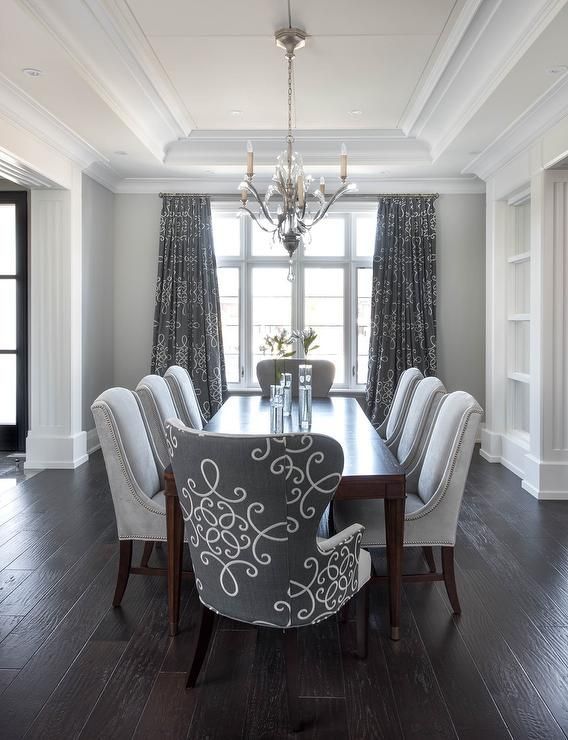 Beautiful Gray Dining Room with Gray medallion Curtains - Transitional - Dining Room dining room decoration ideas