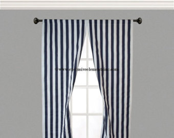 Beautiful Navy Stripe Curtain Panels Navy Blue Curtains Drapery Window Treatments Set  Pair navy blue and white curtains