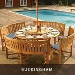 Beautiful Round Teak Picnic Set round wooden garden table and chairs