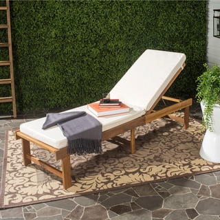 Beautiful Safavieh Outdoor Living Inglewood Brown Acacia Wood Beige Cushion Lounge  Chair wood chaise lounge outdoor
