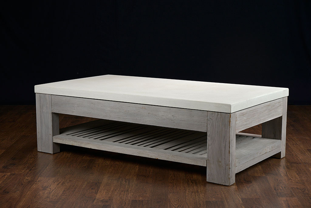 Beautiful Slatted Teak and Concrete Outdoor Coffee Table outdoor concrete coffee table