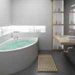 Beautiful Small Bathroom Idea Corner Bathtub.. love the tiles. baths for small bathrooms