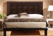 Contemporary Solide Queen Platform Bed- Vintage Brown Leather bed leather headboard
