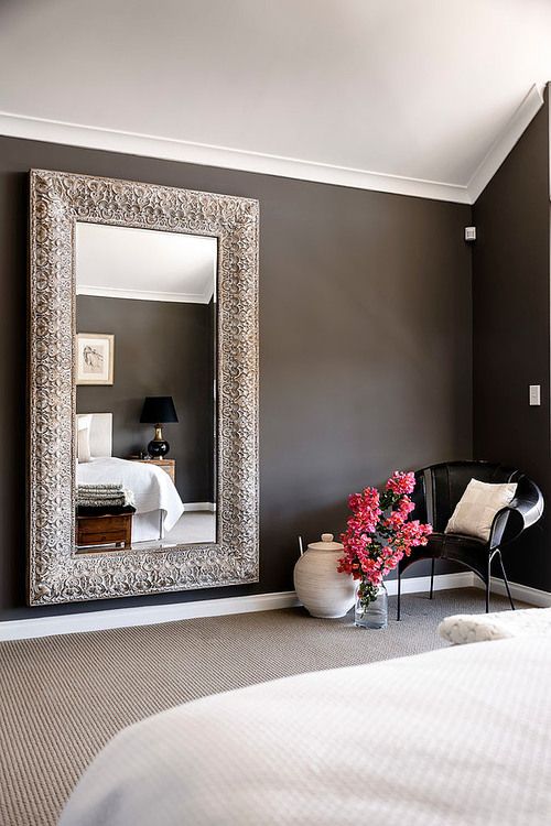 Cute This is absolutely stunning! the mirror, the flowers, the dark wall against bedroom wall mirrors