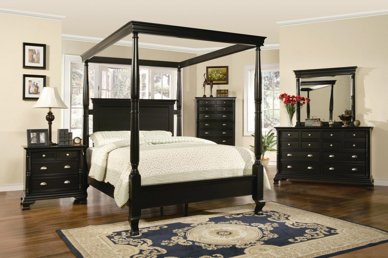 Best brown wooden canopy bed with black leather head board bined king size bed black king size bedroom set