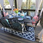 Best Deck Decorating Ideas: Hampton Bay Fall River Outdoor Dining Set and an outdoor rugs for decks and patios