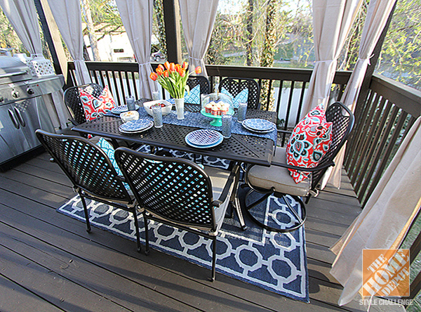 Best Deck Decorating Ideas: Hampton Bay Fall River Outdoor Dining Set and an outdoor rugs for decks and patios