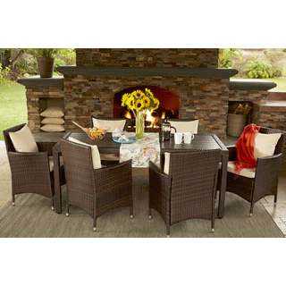 Best Handy Living Aldrich Brown Indoor/Outdoor 7 Piece Rectangle Dining Set with patio furniture dining sets