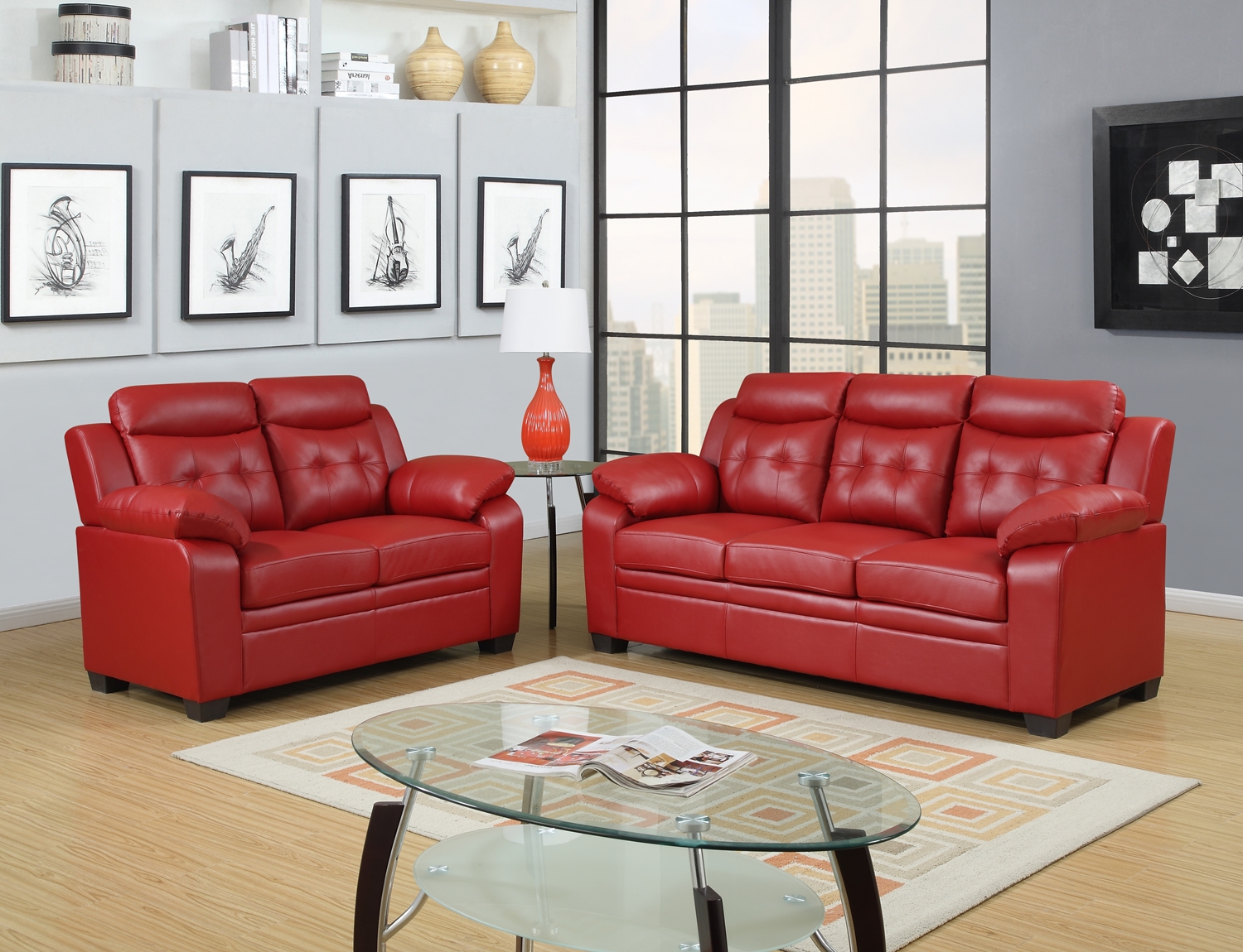 Best Red Apartment Sized Casual Contemporary Bonded Leather Living Room Sofa  Love red sofa set