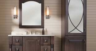 Best Style Three coordinated bath furniture shown with Bella door style in  Cherry bathroom vanity and linen cabinet sets
