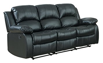 Elegant Homelegance Double Reclining Sofa, Black Bonded Leather black leather reclining sofa