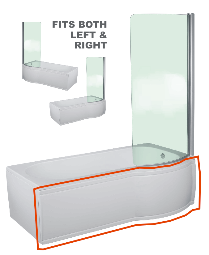 Chic CASSELLIE 1700 ROUNDED SHOWER BATH FRONT PANEL ONLY - WHITE ACRYLIC FOR P p shaped bath panel