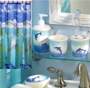 Chic COMPLETE 6 PC SET Leaping DOLPHIN Bathroom With SHOWER Curtain u0026Tumbler complete bathroom sets