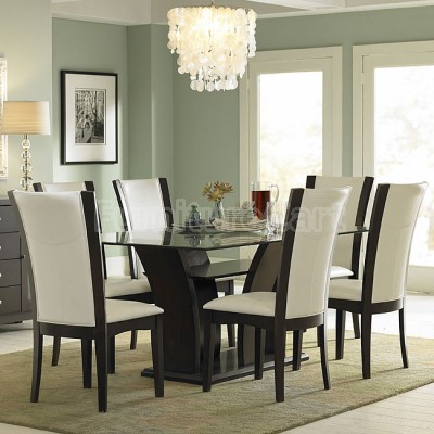Chic Daisy Glass Top Dining Room Set with White Chairs glass top dining room sets