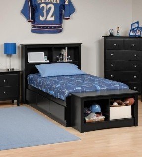 Chic Full size Platform Storage Bed with Bookcase Headboard - See full storage bed with bookcase headboard
