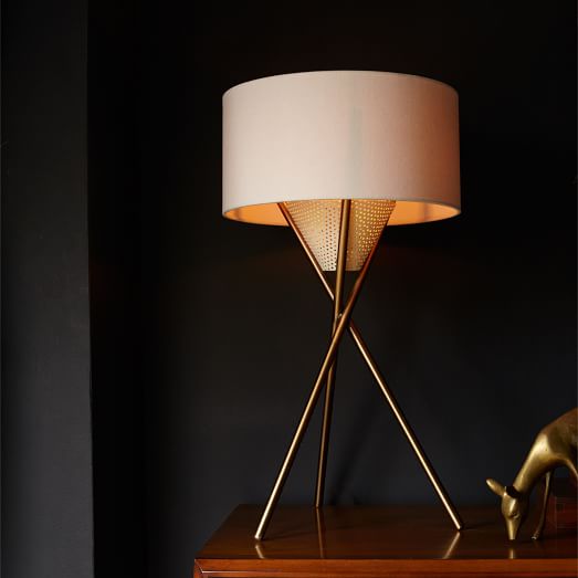 Chic Mid-Century Tripod Table Lamp - Antique Brass | west elm tripod table lamp