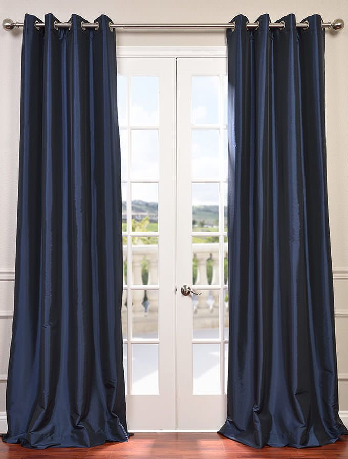 Chic Navy Blue Grommet Blackout Faux Silk Taffeta Curtain - SKU: PTCH-BO194010-GR navy blue curtains