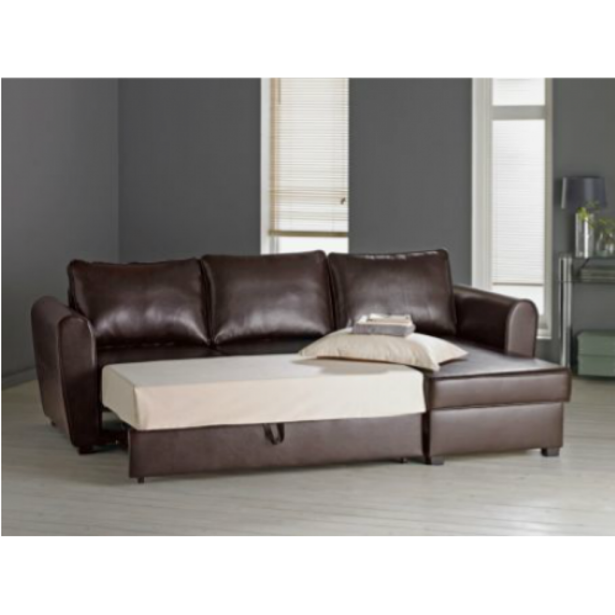 Chic New Siena Fabric Corner Sofa Bed with Storage - Charcoal. corner sofa bed with storage