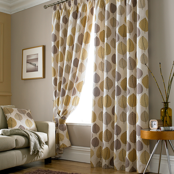 Chic Ochre Regan Collection Lined Pencil Pleat Curtains retro style curtains