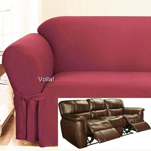 Chic Reclining SOFA Slipcover Spice Red Ribbed Texture adapted for Dual Recliner slipcover for reclining sofa