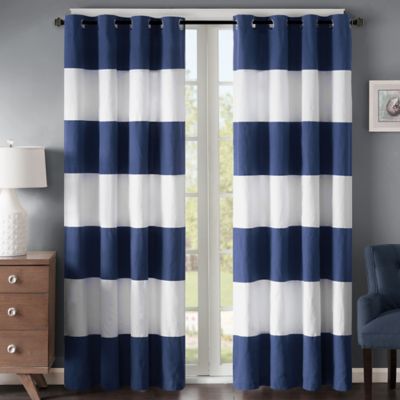Chic Regency Heights Parker Stripe 84-Inch Grommet Top Window Curtain Panel in  Navy/White navy blue and white striped curtains