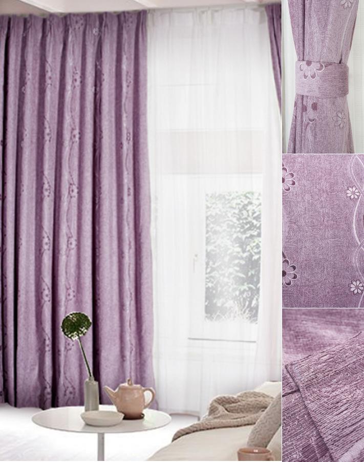 Chic Romantic Lilac Polyester Blackout Curtain For Living Room lilac blackout curtains