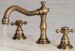 Chic Vintage Antique Brass Three Hole Cross Handle Bathroom Faucet antique brass bathroom faucet
