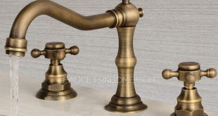 Chic Vintage Antique Brass Three Hole Cross Handle Bathroom Faucet antique brass bathroom faucet