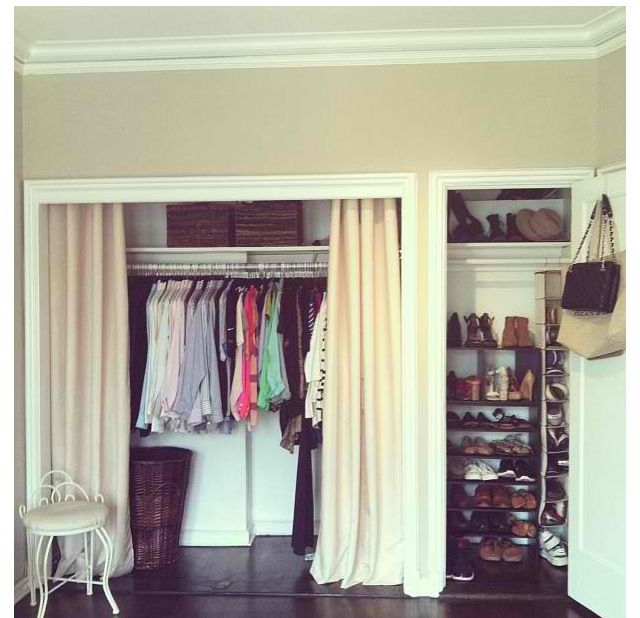 Amazing Install moulding, remove doors and use curtains instead. Donu0027t have doors on closet door curtains