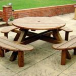 Compact 8 Seater Round Garden Picnic Table round wooden garden table and chairs