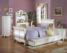 Compact ACME Pearl children bedroom set girls sleigh gold accent youth princess princess bedroom set