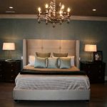 Compact Classic Bedroom Decorating Ideas With High Headboard And Gold Finished  Chandelier nightstand lamps for bedroom