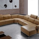 Compact Contemporary Brown Leather Sectional with Retractable Headrests modern -living-room modern leather sectional sofa