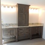 Compact Furniture style Bathroom Vanity in White Oak with Grey Brown stain. furniture style bathroom vanity