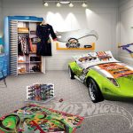 Compact Kids Bed Rooms, Green Car Bedroom Furniture Bed For Kids Children: Cool Car childrens themed bedroom furniture