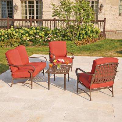 Compact Oak Cliff 4-Piece Metal Outdoor Deep Seating Set with Chili Cushions metal outdoor patio furniture