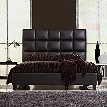 Compact Queen Size Modern Bed with Faux Leather Headboard bed leather headboard