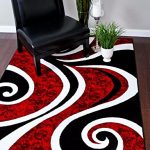 Contemporary 0327 Red Black Swirl White Area Rug Carpet 5x7 Modern Abstract red black and white area rugs